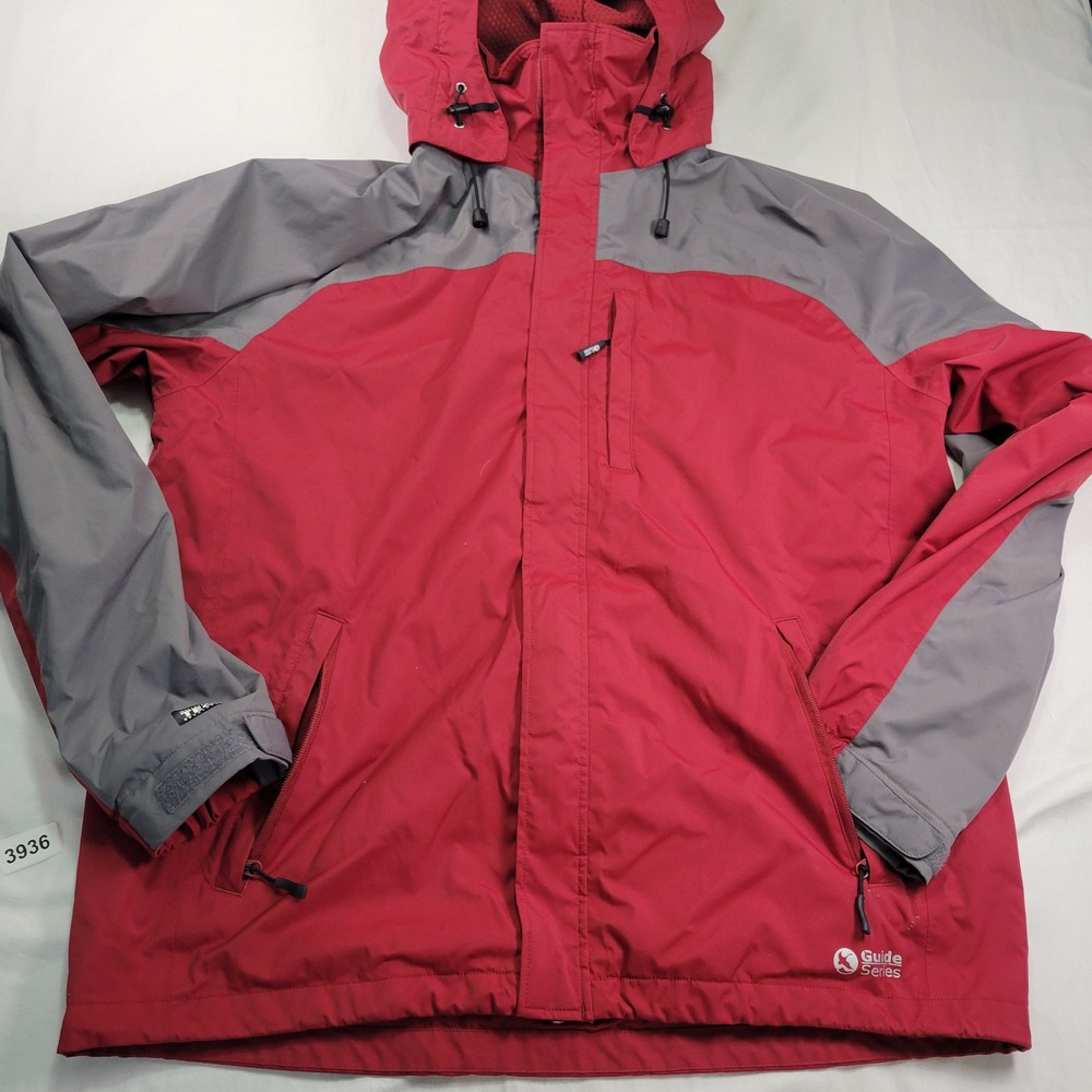 Gander Mountain Guide Series Waterproof Hood TechH2O Jacket Red Men Sz L Zipper